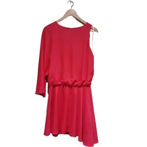 Halston Heritage Women's One Shoulder Mini Dress Scarlet Silk Blend Size Medium